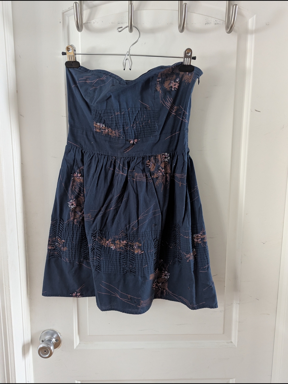 Kimchi Blue Navy Strapless Floral Dress with Pink Accents